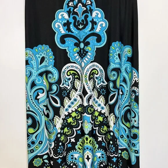 MSK Dress Womens Small Black blue green Strapless Paisley Print Floor Maxi - Picture 8 of 13